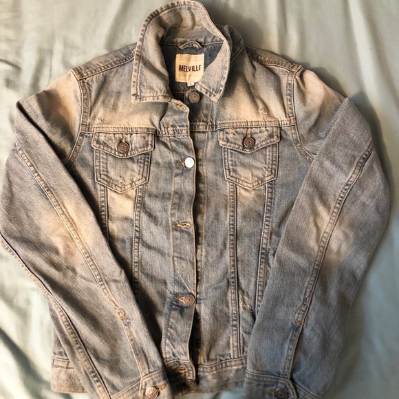 Distressed light wash jean jacket - Picture 1 of 3